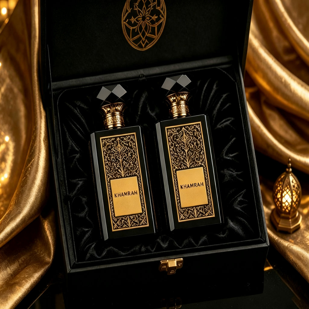العطر الشرقي الفاخر مع الصندل: طقم هدية يجمع بين العبوة الكاملة والعينة التجريبية من خمراه